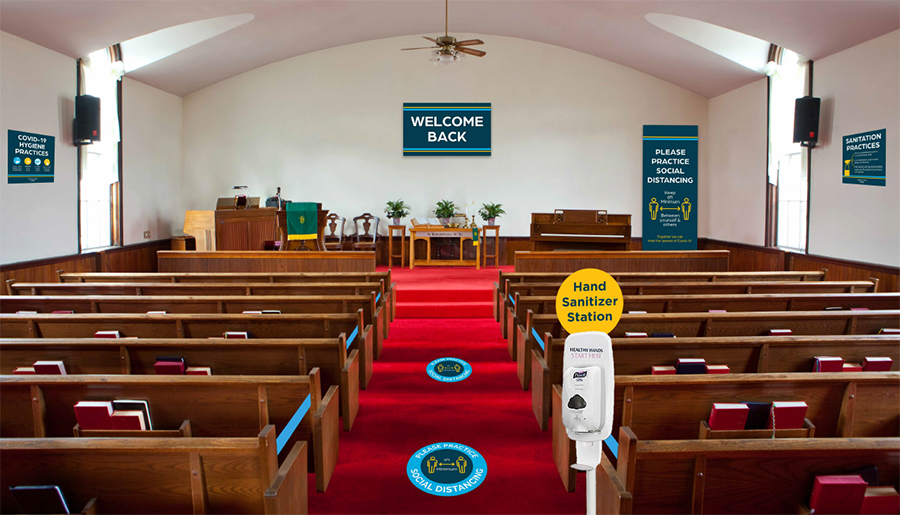 Reopening Signs for Churches Including Social Distancing and Safe Hygiene Signs