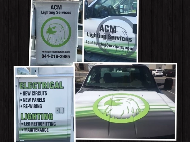 Vehicle Logo graphics and lettering for ACM Lighting Corona, CA