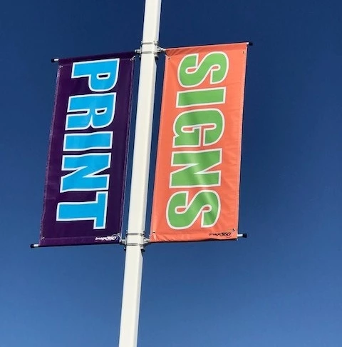 Colorful Light Pole Banner at Allegra, Image 360, Corona, CA