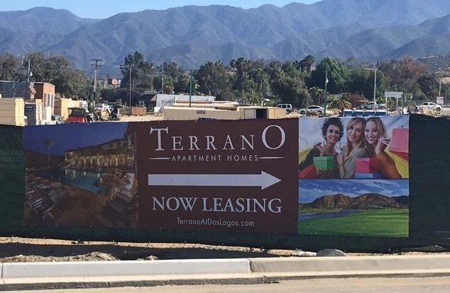 Large banner for Terrano Luxury Apartments, Dos Lagos, Corona, CA