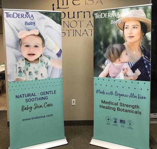 Pull up retractable banner set up for TriDerma, Corona, CA