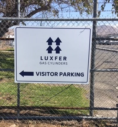 Custom Parking Lot Directional Sign for Luxfer Gas Cylinders, Riverside, CA