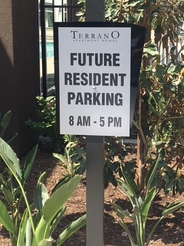 Resident parking signs for TerranO Dos Lagos, Corona, CA