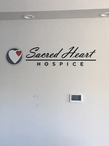 Acrylic lobby sign for Sacred Heart Hospice in Riverside, CA