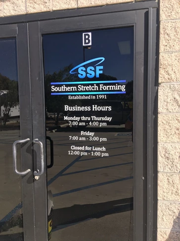 Window decal for Southern Stretch Forming 